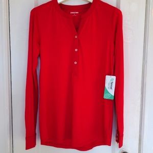 Land's End New Tencel blouse. Size XS 2-4. Red. V Neck .Long sleeve  Sustainable